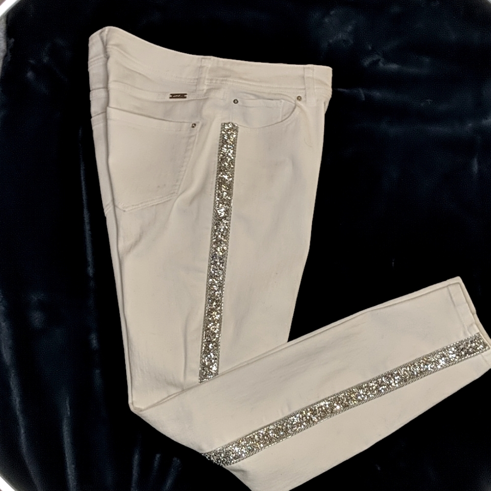 👗 INC White Jeans w/Silver Stripe
